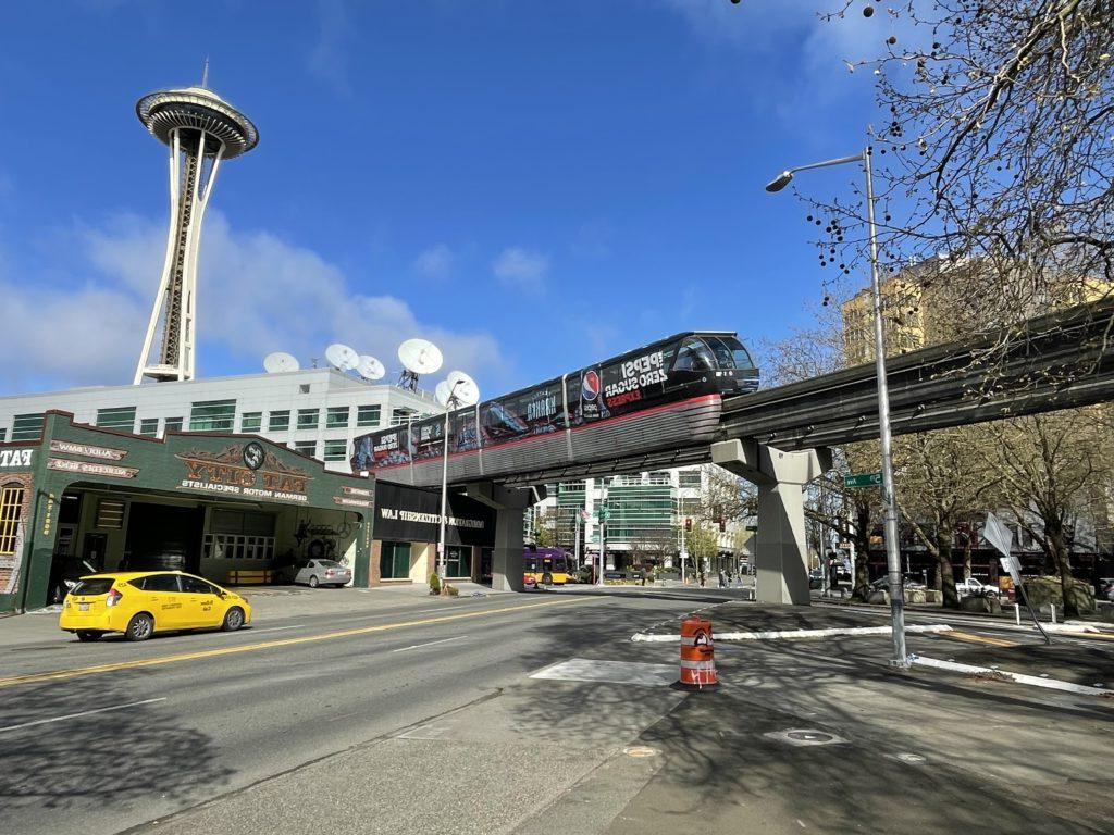 seattle monorail leaving Seattle Center